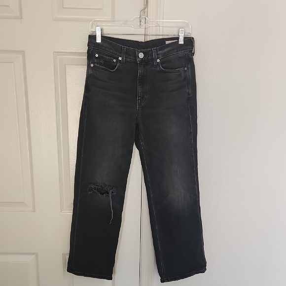 AYR Faded Black Straight Ankle Frayed Distressed Jeans Size 28